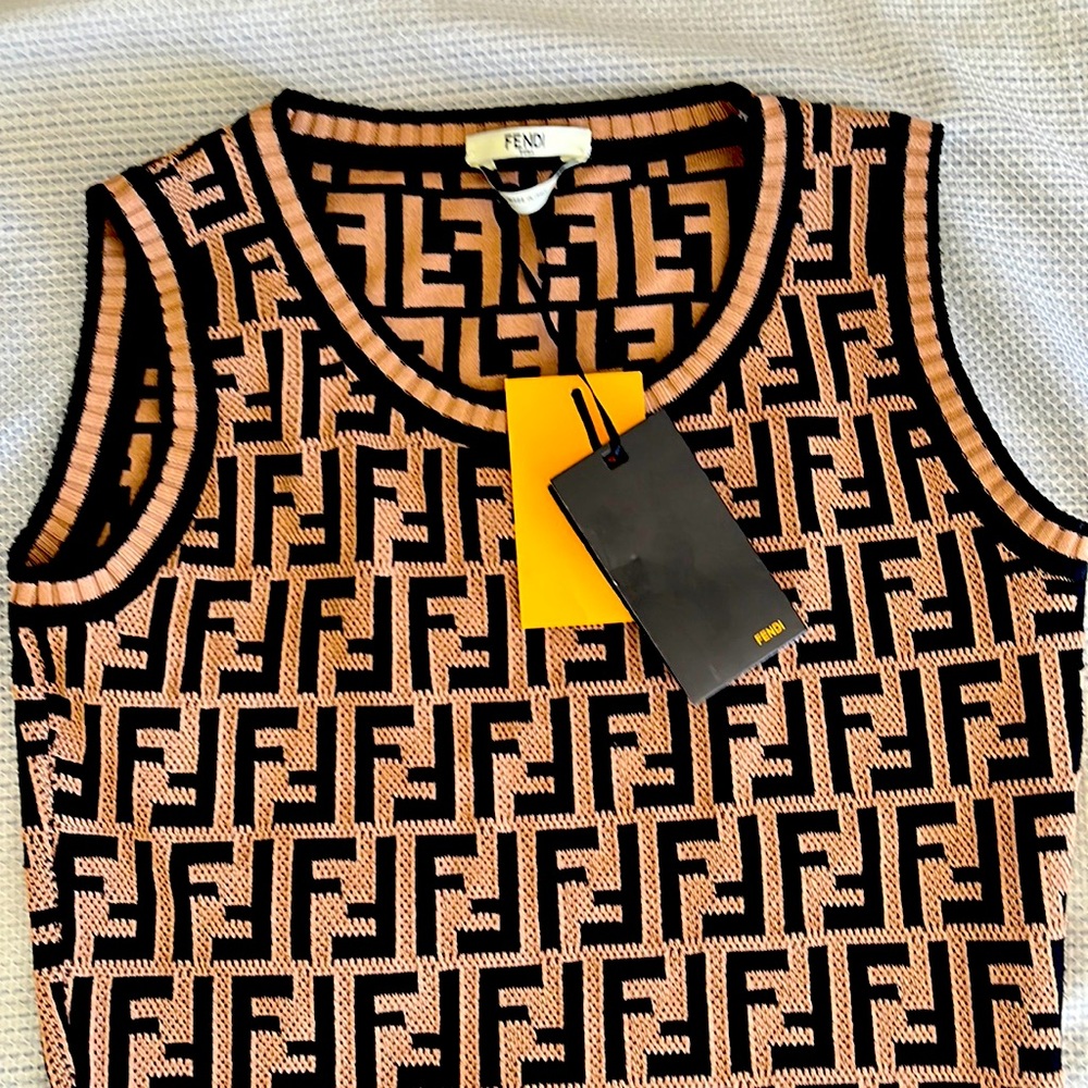 FENDI FF Zucca Monogram Knit Motif Sleeveless Dress